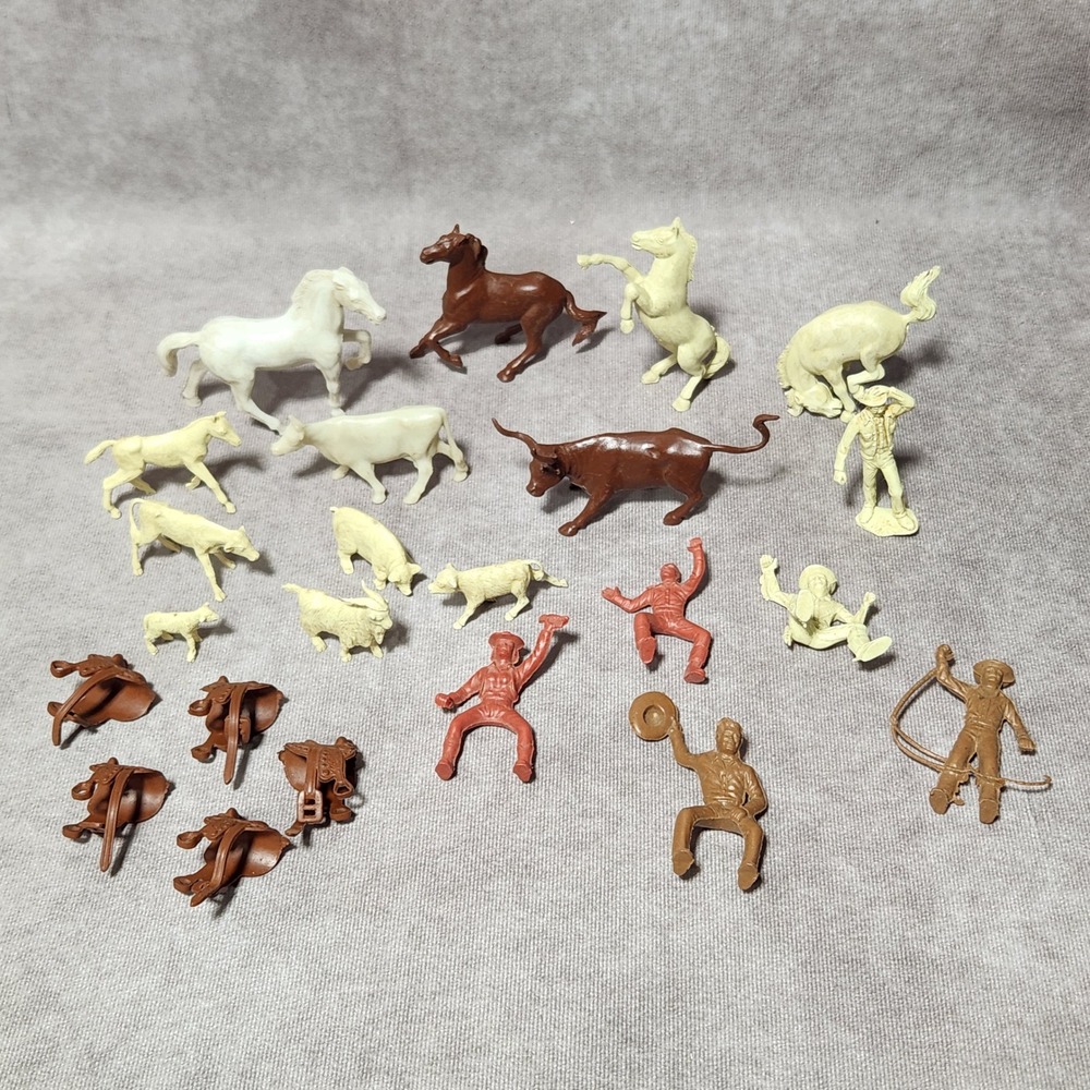 Vtg Marx Roy Rogers Rodeo‎ Ranch Toy Figures Animals Saddles Cowboy 20pc Lot